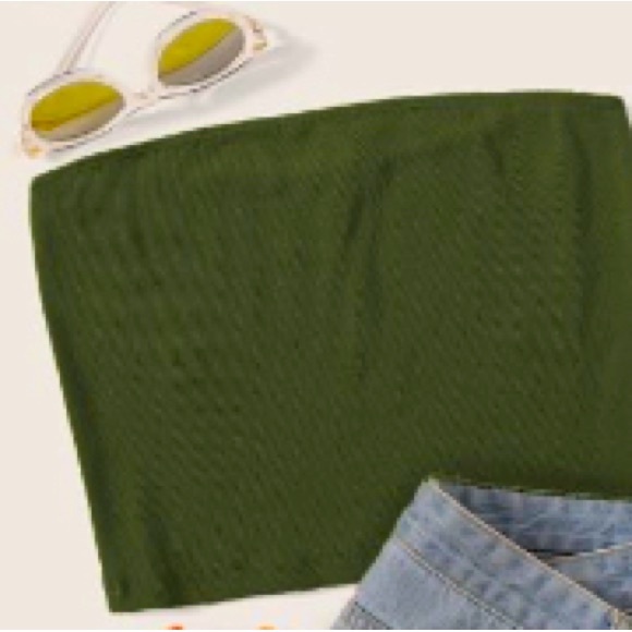 SHEIN Solid Rib-Knit Bandeau Top 💚 - Picture 1 of 4